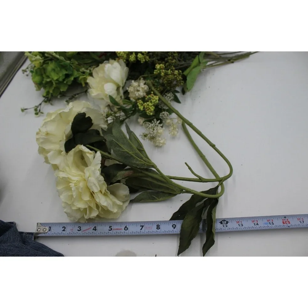 Farmhouse Spring Floral Bouquet ~20 Stems Lot Faux Flowers Cotton White Ivory